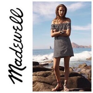 Madewell Melody Womens Off-Shoulder Striped Shift Dress Small
